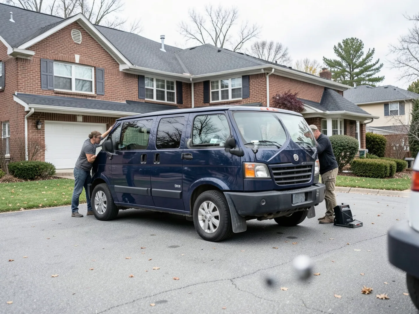 Plumbing service vehicle in North Lebanon driveway