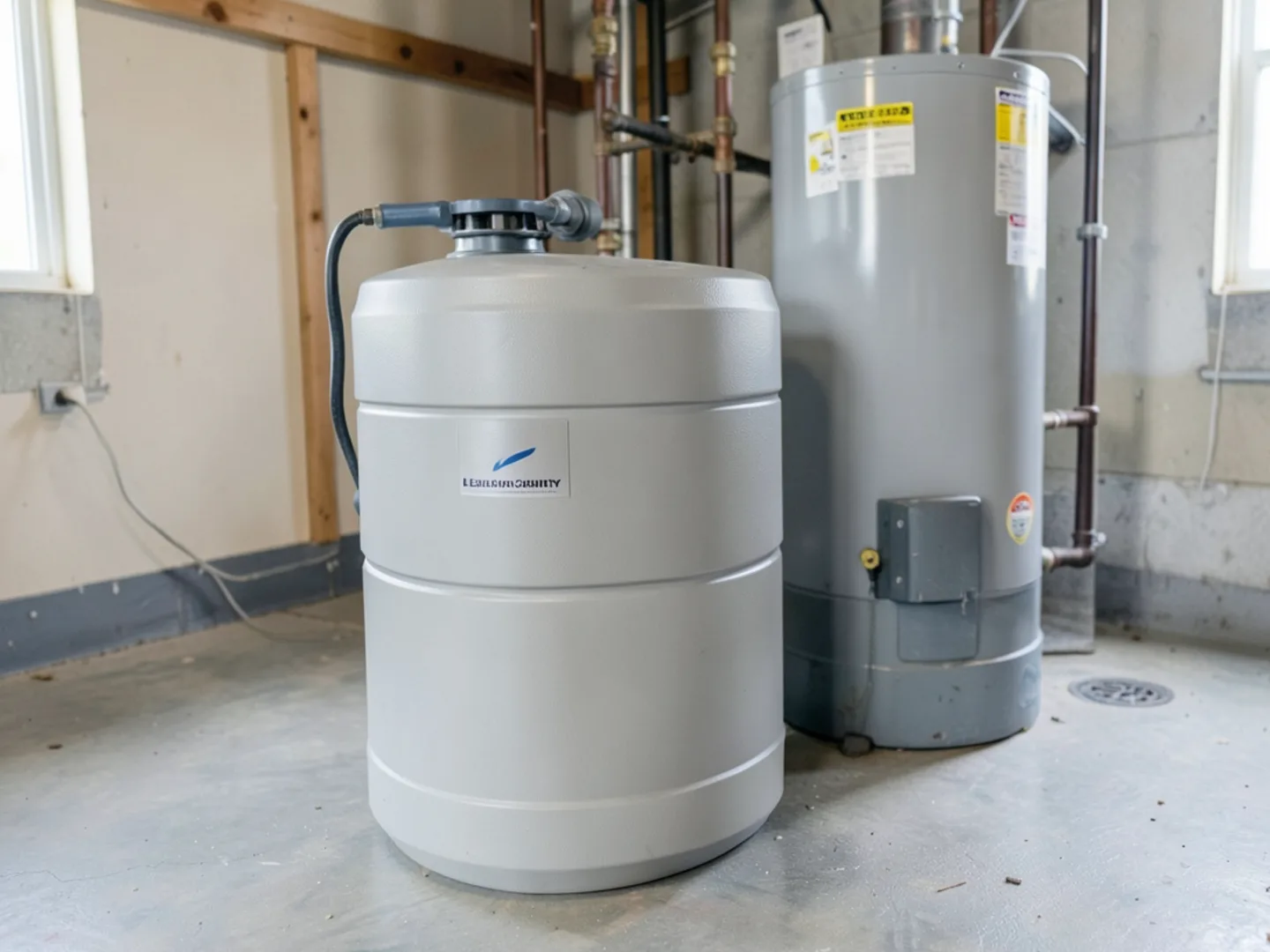 Water softener installation in basement utility room
